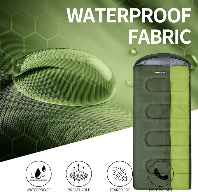 XL 10 Degree Sleeping Bags Waterproof for Adults 350GSM Machine Washable with Compression Sack for 3-4 Season Camping Outdoor