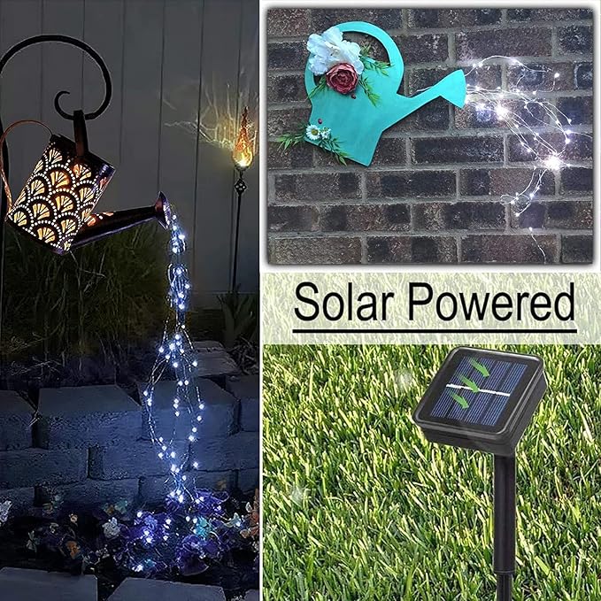 Solar Waterfall Fairy Bunch Lights Outdoor Waterproof 200LEDs 8 Modes Watering Can Light (NO CAN), Solar Powered String Lights Firefly Vine Christmas Tree Garden Decorations Gardening Gifts for Mom