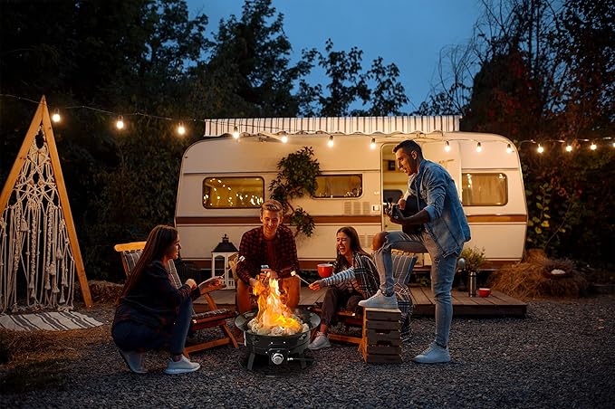 Flame King Smokeless Propane Fire Pit, 19-inch Portable Firebowl, 58K BTU with Self Igniter, Cover, & Carry Straps for RV, Camping, & Outdoor Living