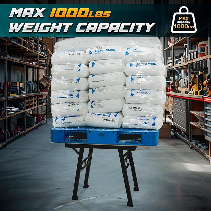 Foldable Work Bench,Easy Step Protable Work Table,34" W x 25" D x 31" H Lightweight Workbench wih 1650LBS,Work Benches for Garage,Work Bench Suitable for Garage,Workshop and Home (Black)