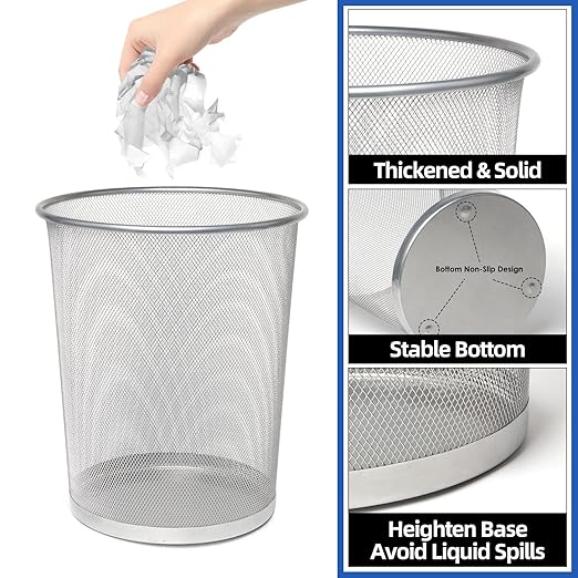 Silver Mesh Trash Cans,10-Pack 6 Gal Mesh Office Trash Can,Open Metal Wire Wastebaskets, Waste Basket Trash Can for Near Desk, Small Garbage Can,Recycling Garbage Container Bin for Office&Home