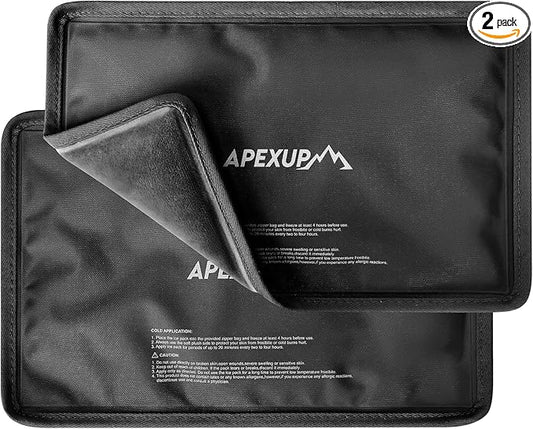 APEXUP Gel Ice Packs for Injuries Reusable, Flexible Double Sided Cold Packs for Injuries, Ice Pack for Knee, Shoulder, Back, Hip, Leg, Arm (Black, S, 2PK)