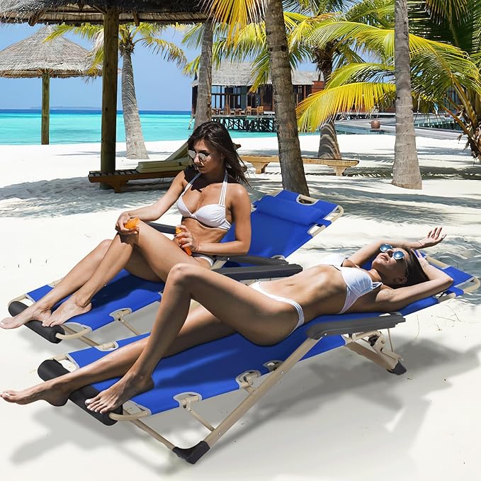 MoNiBloom Set of 2 Folding Reclining Patio Chairs, 3-Position Patio Lounger Folding Chairs with Footrest for Backyard Poolside Lawn, Blue, 330lbs Capacity