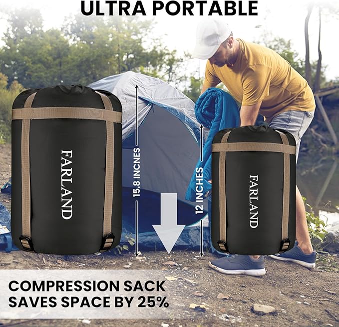 FARLAND Sleeping Bags 30℉ for Adults Teens Kids with Compression Sack Portable and Lightweight for 3-4 Season Camping, Hiking,Waterproof, Backpacking and Outdoors