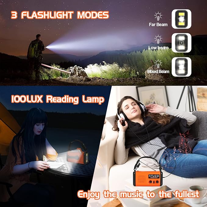 Emergency Weather Radio, 20000mAh Solar Radio, Hand Crank Radio with AM/FM/NOAA, Portable Radios with Flashlight & Reading Lamp, Earphone Jack, SOS Alarm, Phone Charger for Indoor Outdoor Emergencies
