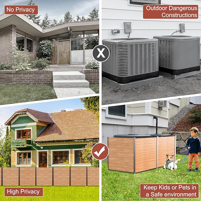 LILYPELLE 36in W x 44in H Air Conditioner Fence, 2 Panels Outdoor Wood Fence Privacy Screen with Metal Stakes, Outside Trash Can Pool Equipment Enclosure Panels Decorative Fences