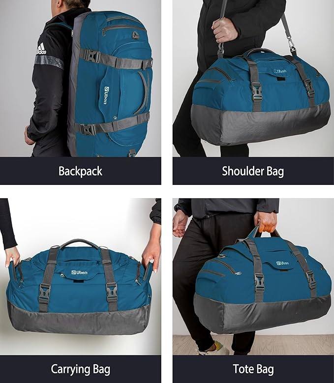 Ubon Large Duffel Bag Weekender Bags with Shoe Compartments 4-Way Sports Gym Backpack with Padded Straps Camping Traveling Duffle Bag
