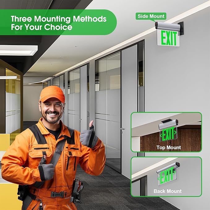 Led Edge-Lit Exit Sign,Brushed Aluminum Housing Single-Sided Clear Rotating Acrylic Panel,Hardwired Emergency Exit Signs with Battery Backup, 120V-347VAC,UL Listed,Top/Side/Wall Mount(1 Pack)