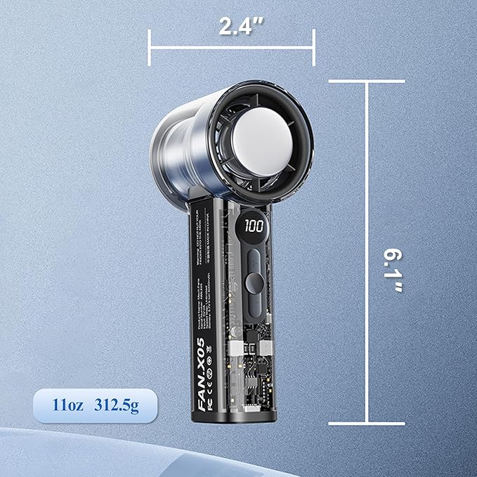 Portable Handheld Fan,Adjustable Speed(1-100),Rechargeable Personal Fan with Ice Cooler and LED Display,Portable Cooling fan for Travel/Camping/Outdoor (black)