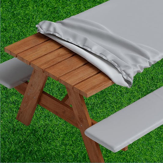 Sorfey Picnic Table Cover with Bench Covers -Fitted with Elastic, Vinyl with Flannel Back, Fits for Table 30"x 60" Rectangle,Water Proof, Solid Grey Design