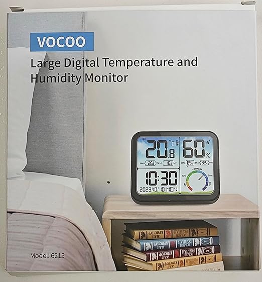 VOCOO Digital Indoor Room Thermometer - 5.8'' Extra Large Display Temperature Humidity Sensor with Accurate Temp Humidity Gauge Monitor, Calibration, Max & Min Records, Comfort, Backlit, Date & Clock