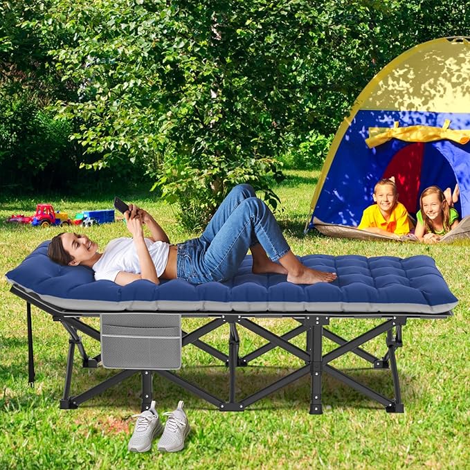 ZENPETIO Oversized XXL Folding Camping Cot, Heavy Duty Sleeping Cot for Adults with Mattress and Pillow, Portable Cot Bed with Carry Bag for Outdoor Camp Travel Home Guest Office, 78x32x18