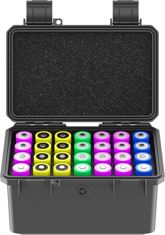 KIWIFOTOS 28 Slots 18650 Battery Organizer Case, IP67 Waterproof Protective Hard Case, Explosionproof Shockproof Battery Holder Box Outdoor Batteries Carrying Case Container