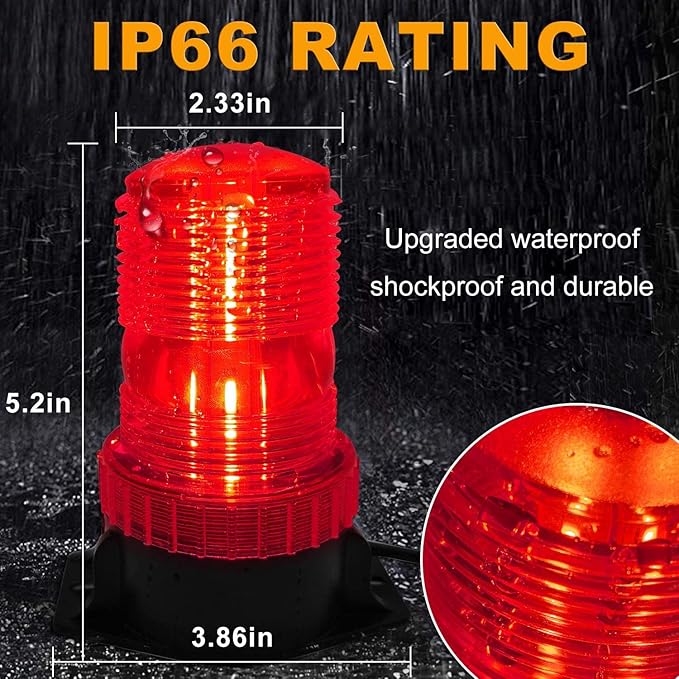 LED Strobe Light, 12V-24V Warning Emergency Safety Flashing Beacon Lights with Magnetic and 16.4 ft Straight Cord Vehicle Forklift Truck Tractor Golf Carts UTV Car Bus (1 PCS, Red)
