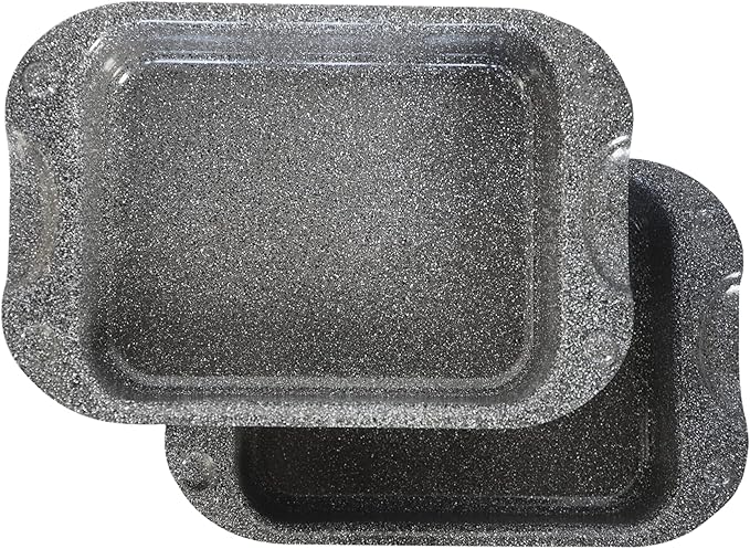 DaTerra Cucina - 13 x 8 x 4.25 Nonstick Ceramic Coated Dual Roasting Pan Set – 2 Identical Pans, Oven Safe, Ideal for Roasting, Baking, Searing, Braising, Casseroles, Fits Most Toaster Ovens