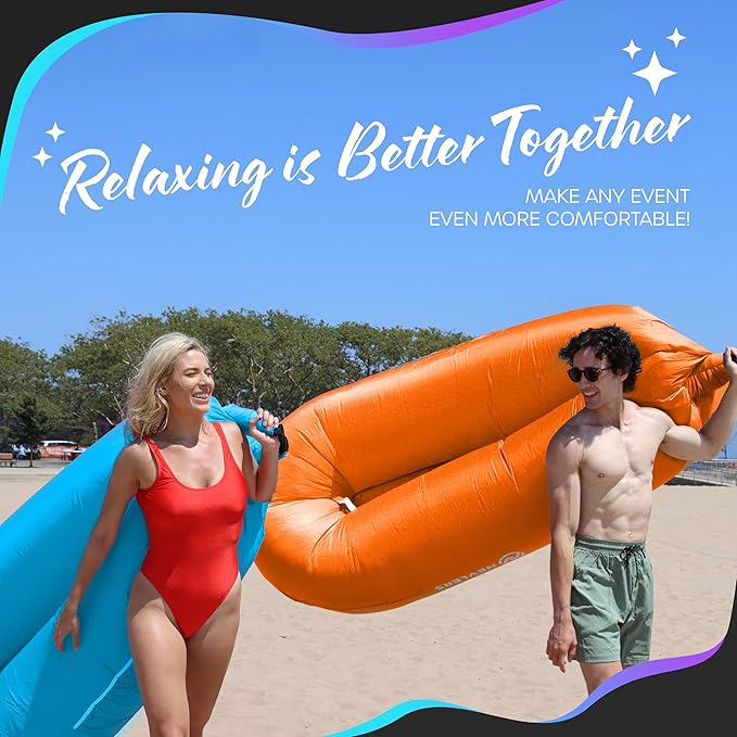 Nevlers 2 Pack Inflatable Loungers Air Sofa Couch | Perfect for Beach Chair Camping Chairs or Portable Hammock |Travel Bag Pouch, Pegs & 3 Pockets| Movie Seating & Camping Accessories Blow Up Lounger