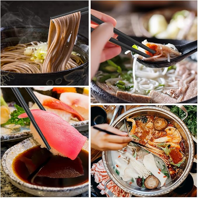 Dandat 100 Pairs Fiberglass Reusable Chopsticks 9.5" Dishwasher Safe Black Cherry Chopsticks for Chinese Style Japanese Food Cooking Supplies