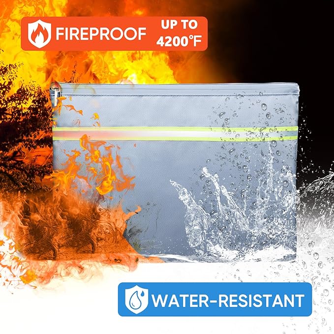 Fireproof Document Bag – 3 Pack (15" x 11", 13" x 9.7", 10.5" x 8") Fireproof & Water- proof Document Organizer | Document Holder with Zipper Secure for Cash, Passports, Check& More