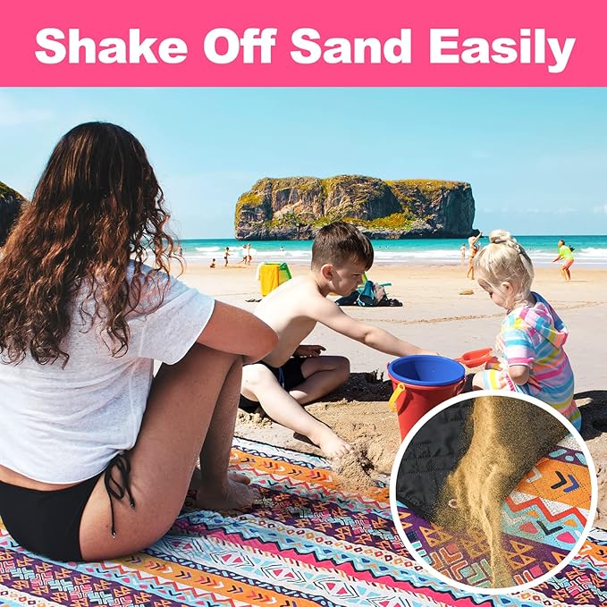 PY SUPER MODE Picnic Blankets Extra Large, Waterproof Foldable Outdoor Beach Blanket Oversized 83x79” Sandproof, 3-Layer Picnic Mat for Camping, Hiking, Travel, Park, Concerts-Bohemian Brown