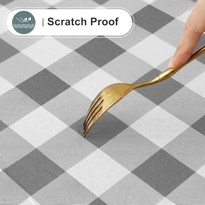 misaya Rectangle Waterproof Vinyl Table Cloth, Buffalo Flannel Backed Tablecloth, Wipeable Plastic Table Cover for Dinner, Kitchen, Outdoor (52" x 70", Grey and White)