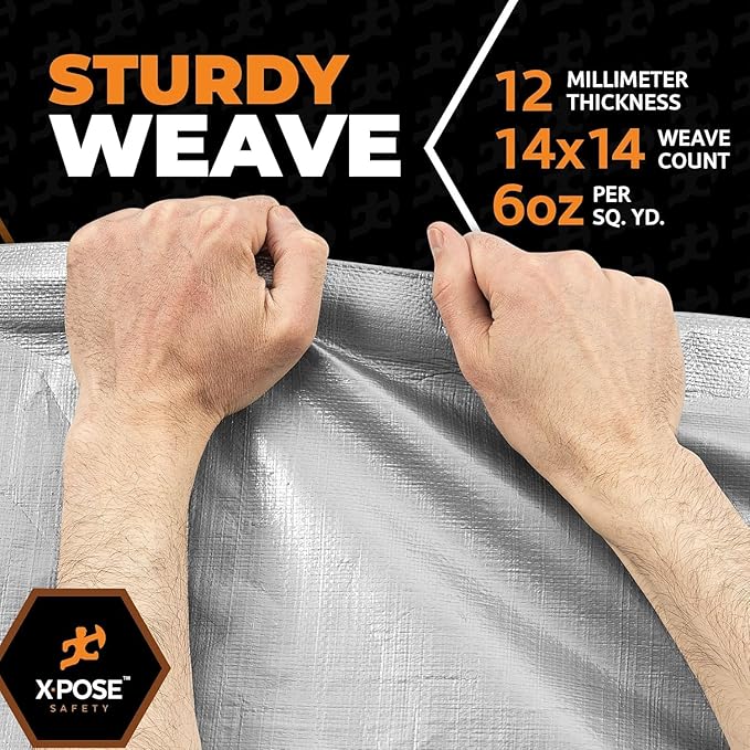 Heavy Duty Silver Poly Tarp 6' X 40' (2-Pack) - Multipurpose Protective Cover - Durable, Waterproof, Weather Proof, Rip and Tear Resistant - Extra Thick 12 Mil Polyethylene - by Xpose Safety