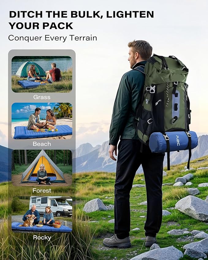 A2C Camping Sleeping Pad, Ultralight Inflatable Sleeping Pads with Built-in Foot Pump & Pillow, Compact Camping Mattress for Backpacking, Hiking, and Traveling