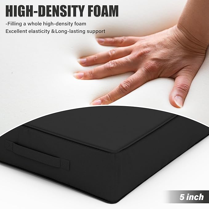 Patio Chair Cushions 24 X 24 X 5 Inch Waterproof Outdoor Seat Cushions for Patio Furniture, Outdoor Sofa Couch Pads with Ties & Handle, Set of 2, Black