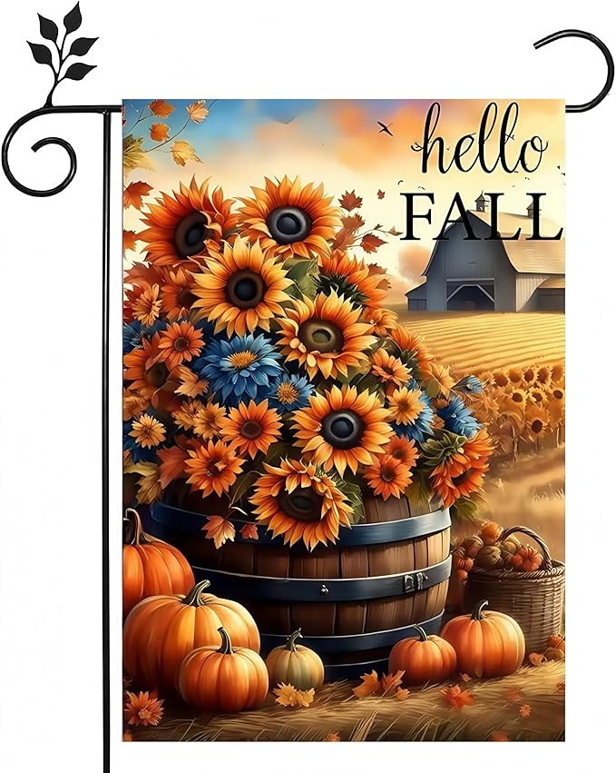 Fall Garden Flags 12x18 Double Sided, Sunflower Pumpkin Yard Flags for Outside,Autumn Small Yard Flags for Decor Outdoor