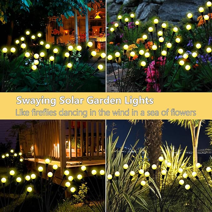 Solar Garden Lights Outdoor, 4 Pack 40 LED Solar Firefly Lights Waterproof, Sway by Wind, Swaying Light for Yard Patio Backyard Garden Planter Flower Bed Pathway Outdoor Decoration (Warm White)