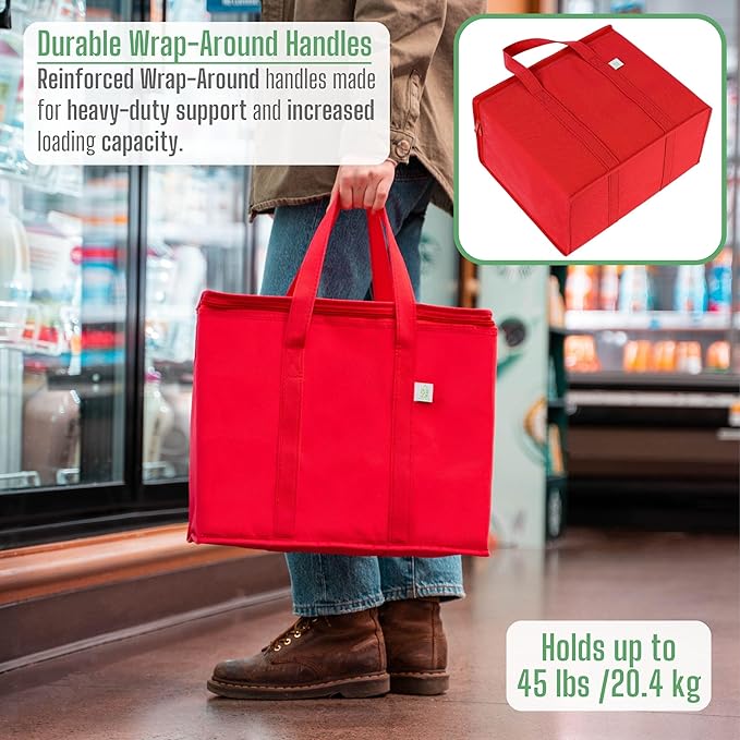 VENO 2 Pack Cooler Bag and Insulated Grocery Bags for Food Delivery, Collapsible Cooler, Reusable Shopping Bags for Groceries with zipper, Foldable, Heavy-Duty, Stands Upright (Assorted Color, 2 Pack)