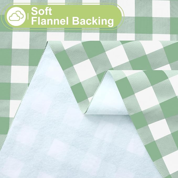 Smiry Rectangle Table Cloth, Waterproof Vinyl Tablecloth with Flannel Backing, Wipeable Buffalo Plaid Table Cover for Indoor and Outdoor (Sage Green & White, 52"x70")