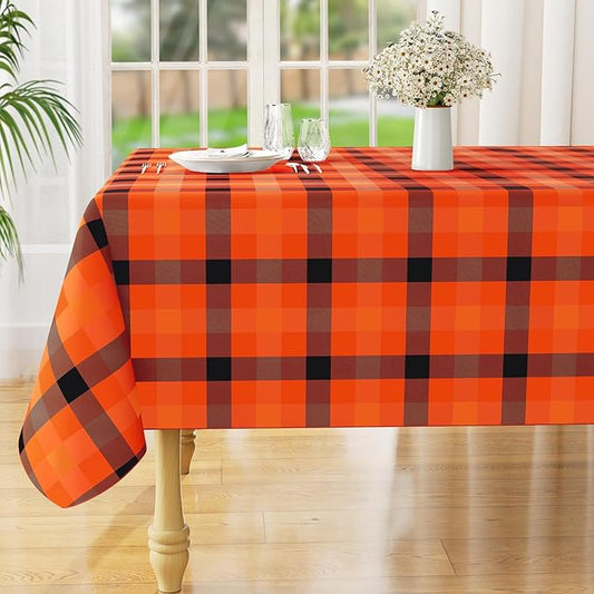 misaya Rectangle Waterproof Vinyl Table Cloth, Buffalo Flannel Backed Tablecloth, Wipeable Plastic Table Cover for Dinner, Kitchen, Picnic (52" x 70", Black and Orange and Yellow)