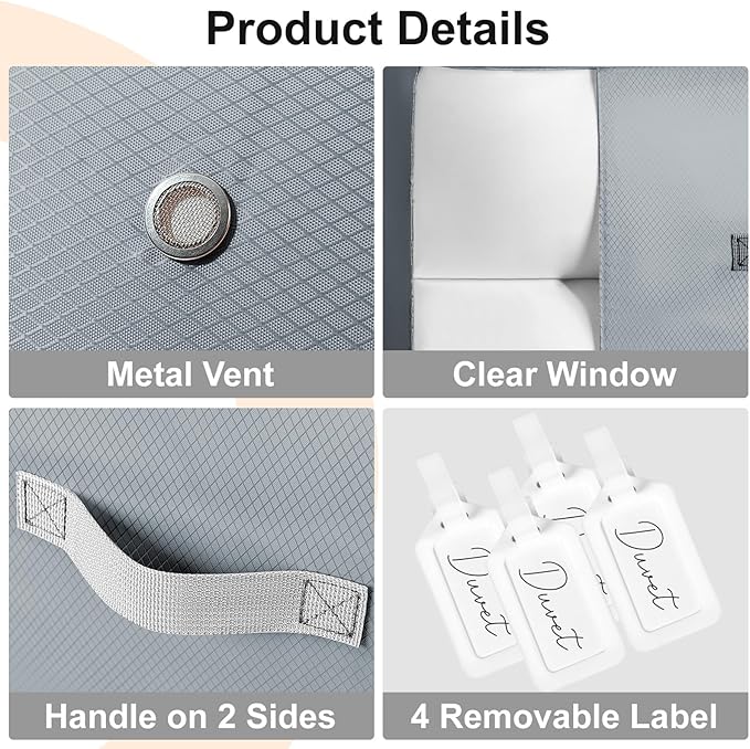 Comforter Storage Bag - 130L Large Capacity Blanket Storage Bags 3-Layer Ultra Space Saving Self Compression Organizer, Washable Compression Bags for Storage Comforter Blanket, 4-Pack, Grey