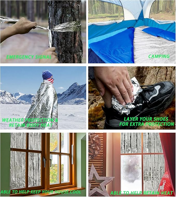 Emergency Foil Blanket Silver (25 Pack), Survival Thermal Mylar Blankets Individually Packaged Perfect for Outdoors, Hiking, Survival, Marathons or First Aid