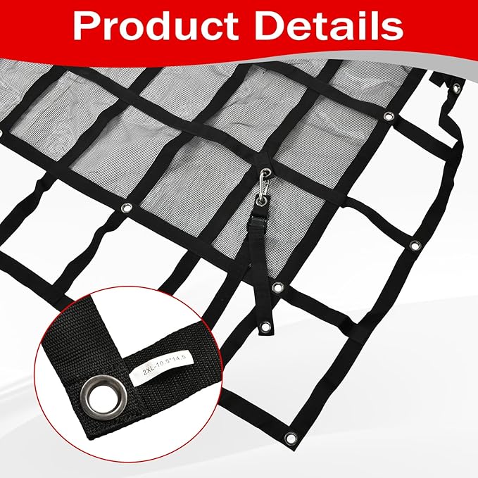Heavy Duty 126" x 174" Truck Bed Cargo Net with Adjustable Cam Buckles & S-Hooks & Cross Strap,10.5' x 14.5' Cargo Net with 1500LBS Capacity for Pickup Truck Bed Trailer SUV Jeeps