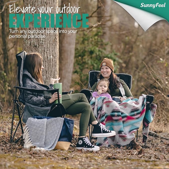 SUNNYFEEL XL Oversized Camping Chair, Folding Camp Chairs for Adults Heavy Duty Big Tall 500 LBS, Padded Portable Quad Arm Lawn Chair with Pocket for Outdoor/Picnic/Beach/Sports