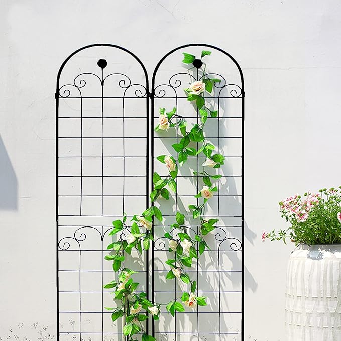 2 Pack Metal Garden Trellis 86.7" H Garden Fence Rustproof Trellis for Climbing Plants Support Roses Flower Outdoor Lawn Black
