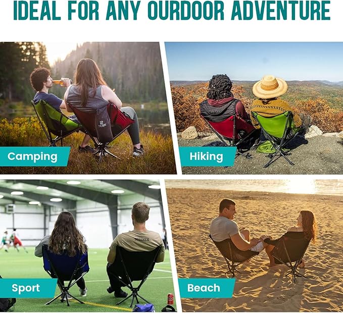 Swivel Portable Chair - Small Compact Collapsible Folding Chairs for Adults, Setup in 8 Seconds, Lightweight Outdoor Backpack Chair for Camping, Travel, Hiking, Beach, Support 300 LBS