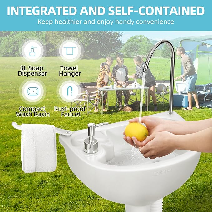 YITAMOTOR Portable Sink 17L Camping Hand Washing Station with 24L Sewage Tank, Wheels, Soap Dispenser, Towel Holder, for Garden, Gather, Worksite, Outdoor, Travel, Boat