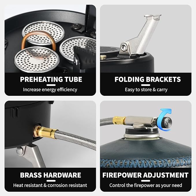 Naturehike Camping Gas Stove for IGT Table, Portable Isobutane Stove with Storage Bag & Foldable Brackets, 3 Burners Camp Stove for Outdoor Car Camping Cooking Tailgating