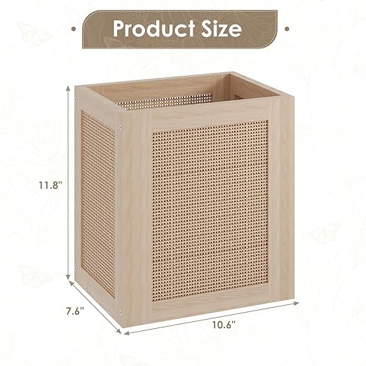 Retro Office Trash Can, Iron and Wood Combination Bedroom Garbage Can, Rectangular Design Wastebasket with Handle, Industrial Style Trash Can for Home Office, 4.5 Gallon (Natural Color)