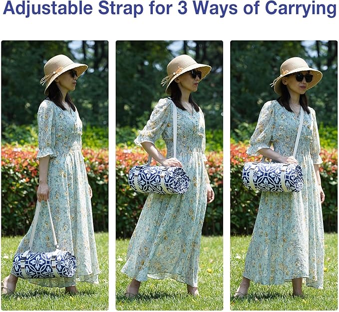 Picnic Blanket, 80''x80'' Waterproof Outdoor Blankets, Picnic Mat Washable for Beach, Picnic Blankets for Camping on Grass with Shoulder Strap - NavyBlue