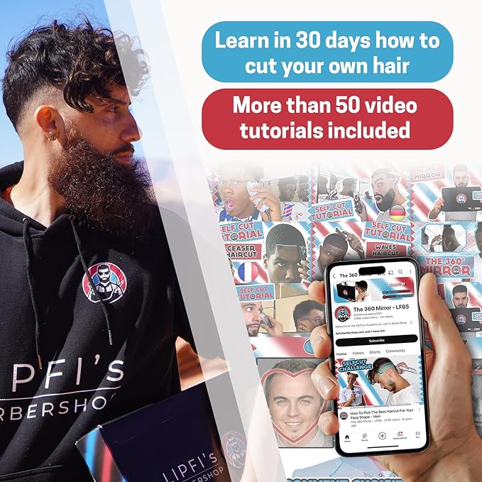 The 360 Mirror - 3 Way Mirror for Self Hair Cutting - Adjutable Trifold Barber Mirro to Cut Your Own Hair - Tri Fold Self Haircut System - Three Sided Mirro for Haircuts (Black - Mini LED Version)