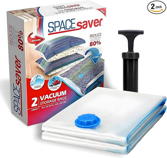 2 Pack Jumbo Vacuum Storage Bags for Comforters, Blankets & Clothes – Jumbo Vacuum Sealed Compression Bags with Hand Pump – Space Saver Storage Bags for Bedding, Moving, Travel & Organization