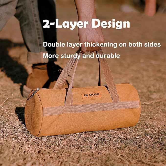 Tent Stakes Bag, Double Layer Tent Pole Pegs Storage Bag, Camping Accessories Large-Capacity Canvas Tool Bag with Zipper for Man Camping, Hiking (40cm Green)