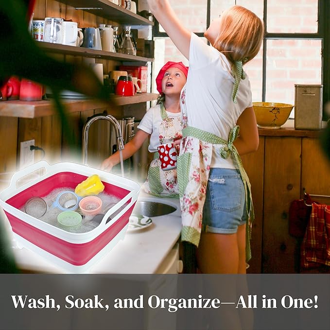 Collapsible Wash Basin for Baby Bottles - 2.4 Gallons Portable Dish Basin for RV Camping Sink, Space-Saving Dish Tub For Bottle Washing (Viva Magenta)