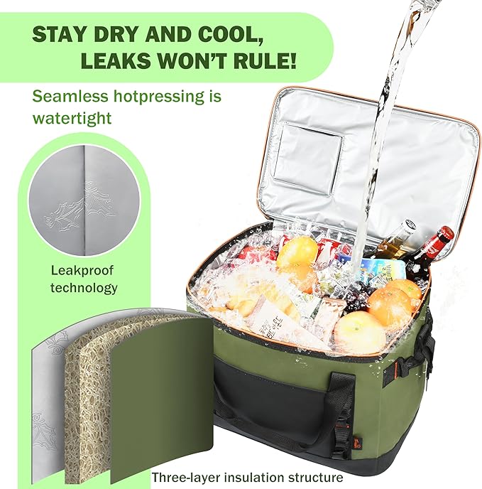 Tirrinia Large Cooler Bag Insulated, 48 Cans Leakproof Soft Camping Coolers, Portable Beach Cooler with Shoulder Strap for Picnic, Beach, Travel Road Trip