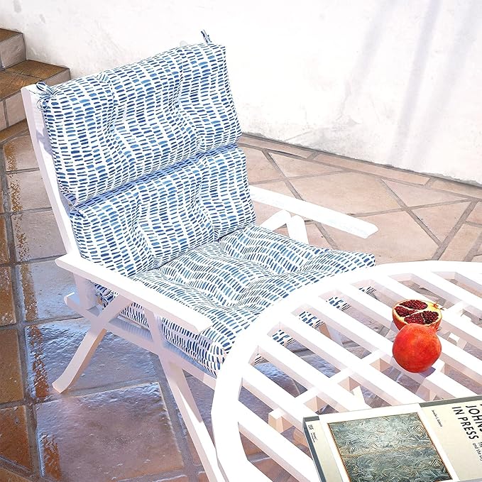 LVTXIII Outdoor High Back Chair Cushions, Seasonal Replacement Adirondack Chair Cushion with Ties, Patio Waterproof Seat Cushions for Home Garden Use (22” W x 20” D, Set of 2, Pebble Blue)