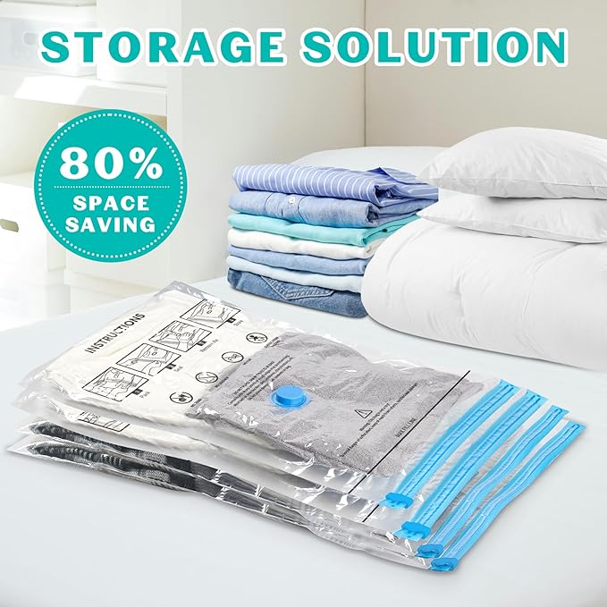 10 Pack Large Space Saver Vacuum Storage Bags Large Seal Bags for Bedding Compression Bags for Travel Comforters Blankets Bedding Pillows Luggage Hand Pump Included
