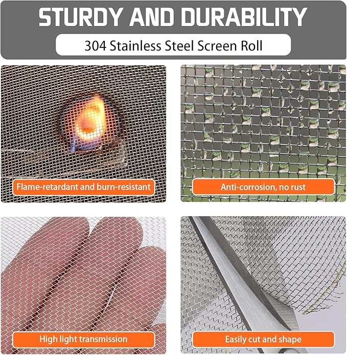 304 Sliver Stainless Steel Robust & Shielding Window Screen Replacement Mesh Screen, 39IN x 100FT, Perfect for Windows, Doors, Patios & Pets, Mosquito-Proof,Sturdy Screen Mesh Roll (20 Mesh)